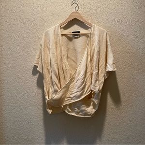 Eskandar 100% linen cream faux wrap front oversized lagen look pullover